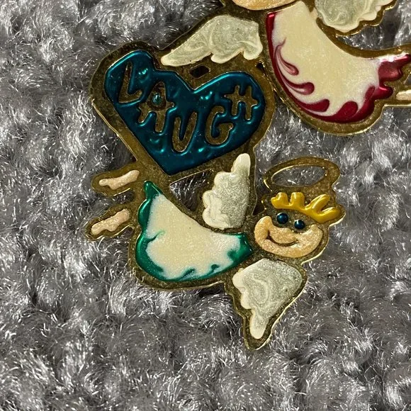 Live Love Laugh Three Angel Pin Brooch Hearts Angels Any Occasion - Picture 5 of 8
